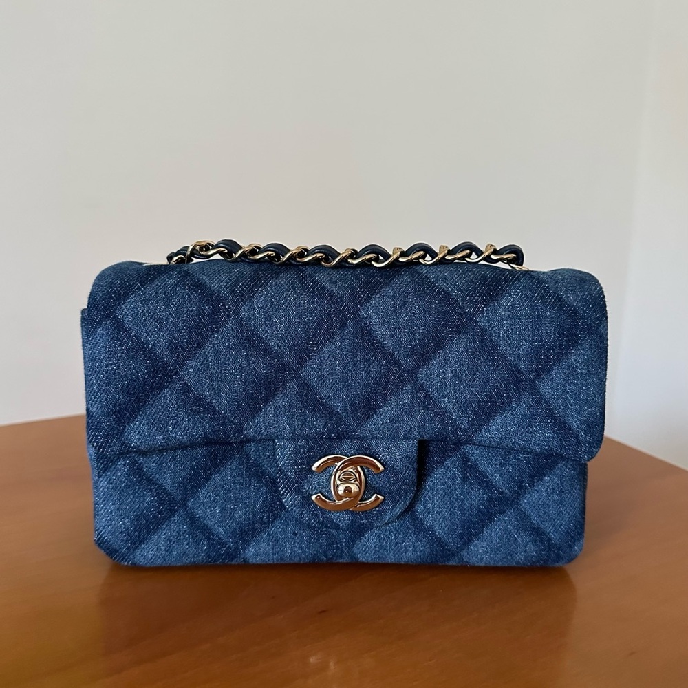 Chanel mini rectangle denim flap new